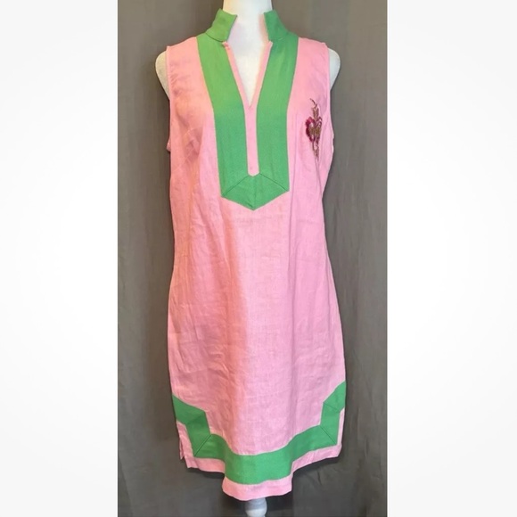 SAIL to Sable Linen Hot Pink green  Tunic dress Custom size small - Picture 2 of 13
